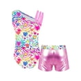 thumbnail image 2 of YEAHDOR Kids Girls Bronzing Ballet Dance Set Asymmetrical Shoulder Leotard with Metallic Shorts Gymnastics Suit Outfit, 2 of 7