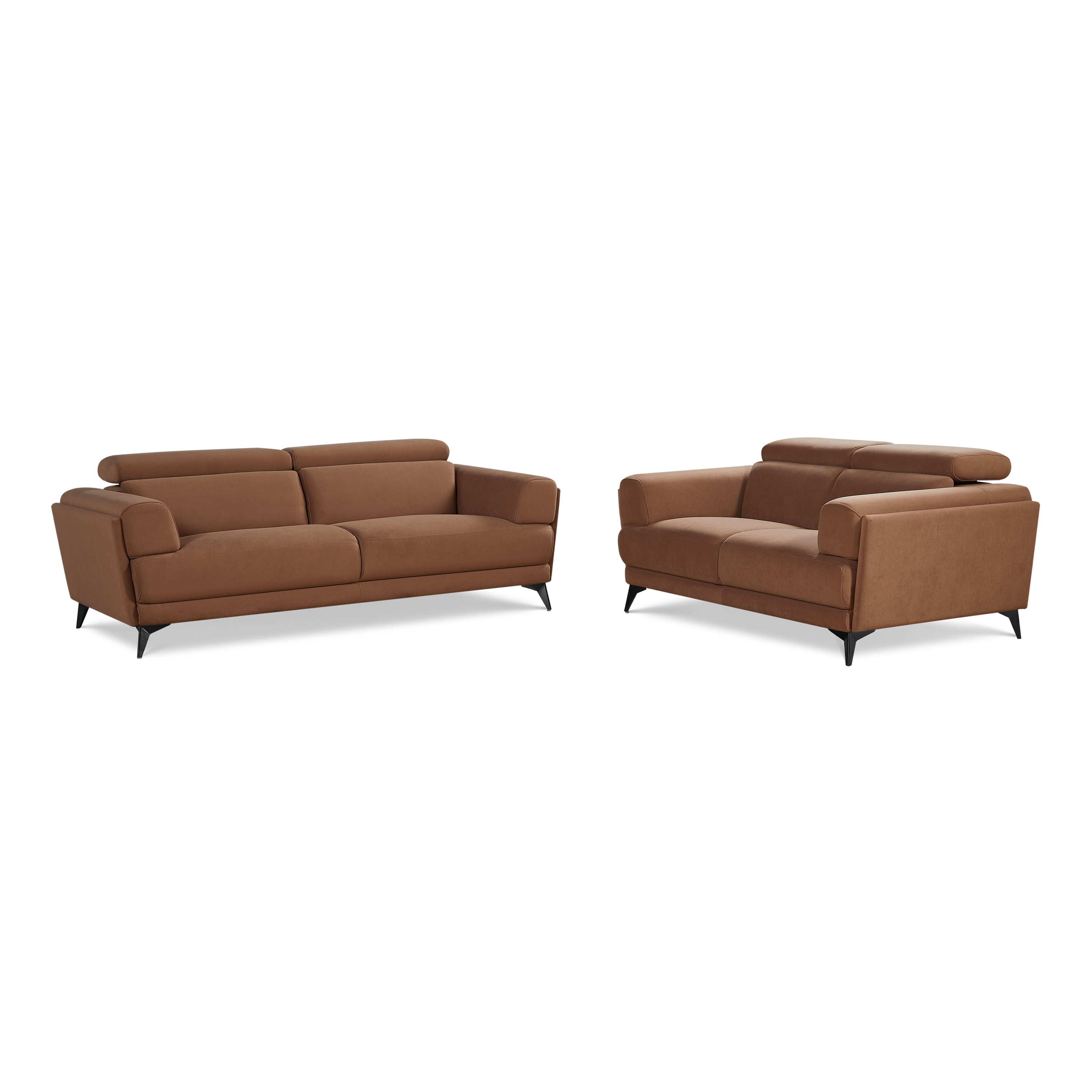 3-piece Contemporary Sofa Loveseat and Chair Living Room Set with Adjustable Headrest, Brown