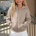 thumbnail image 3 of NAISIBABY Girls' Fleece-Lined Hooded Zip-Up Sweatshirt – Solid Color Long Sleeve Casual Jacket Khaki Size 13, 3 of 9