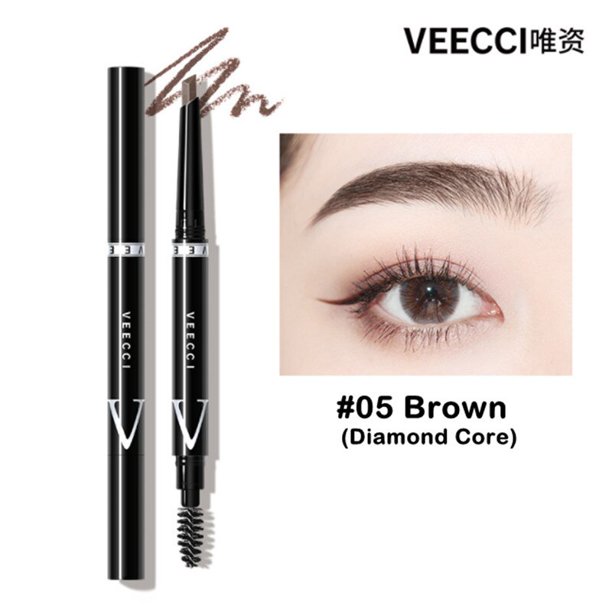 VEECCI-lápiz de cejas Natural, resistente al agua, sin florecimiento, rotativo ultrafino, automático, con pincel, herramienta cosmética de belleza qym unisex