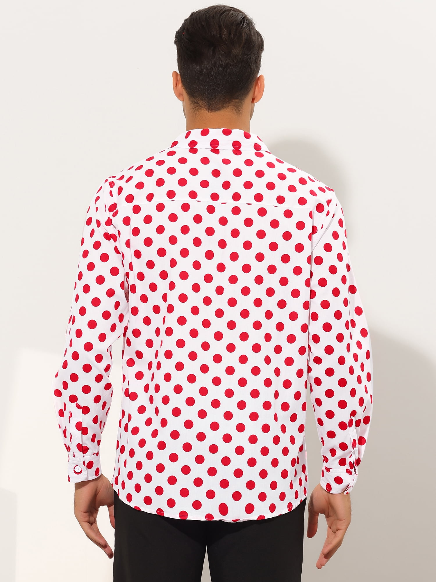 Unique Bargains Men's Polka Dots Dress Shirt Button Down Long Sleeve Casual Shirts 2XL Red