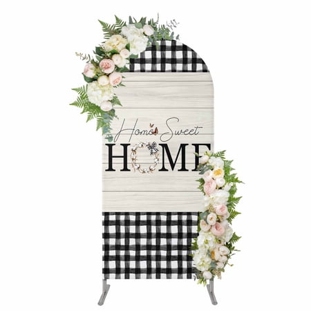 Arch Covers Farmhouse Home Arch Covers Stretchy Backdrop 6 x2.6 Black Plaid Vintage Wood Grain Butterfly Spandex Fitted Round Top Chiara Arches Backdrop Cover for Wedding Party Birthday Banquet
