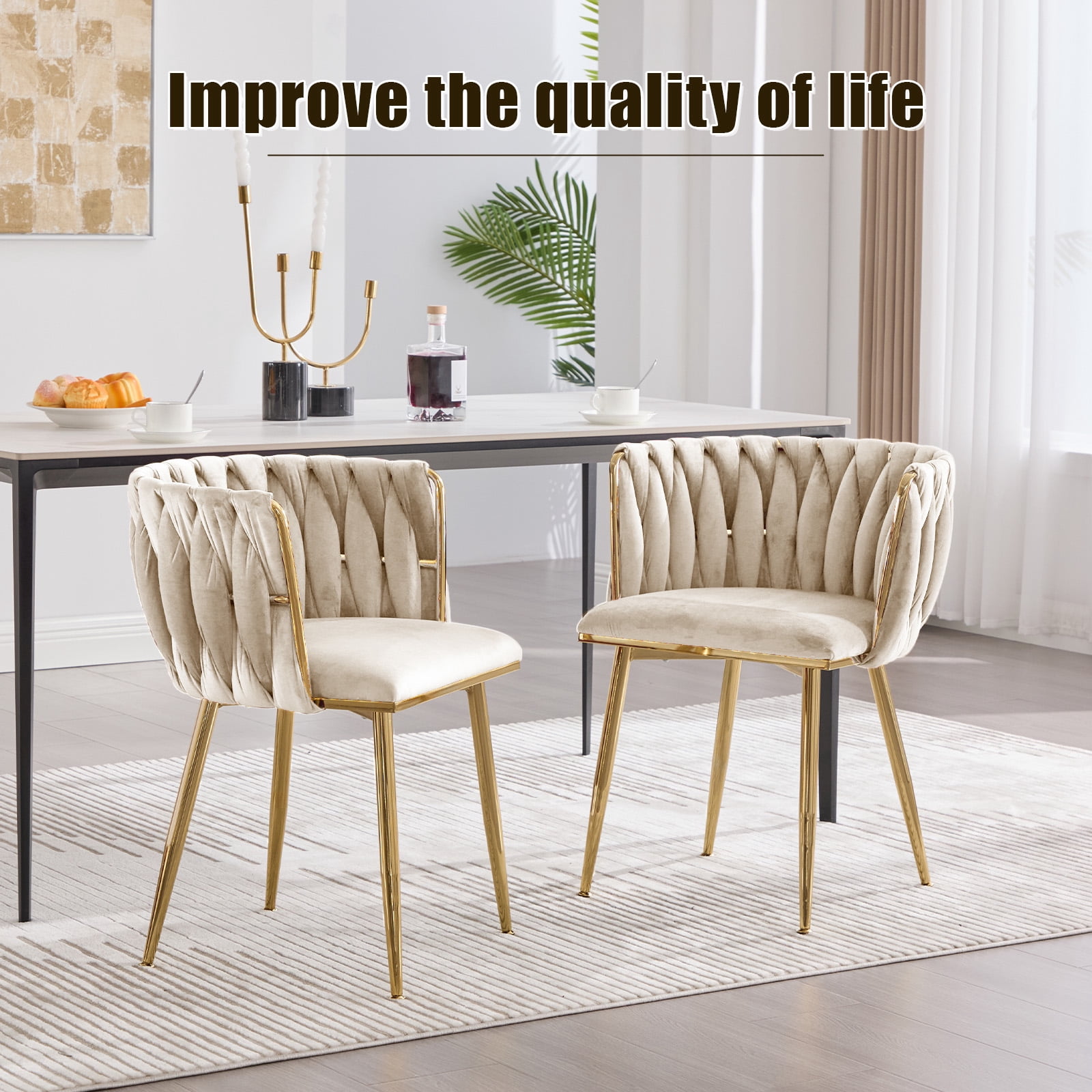 MOONMISS Dining Chairs Set of 6 with Metal Legs for Kitchen Dinning Room,Beige