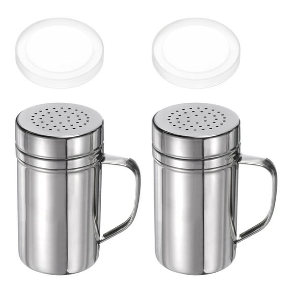 Uxcell 2pcs Salt Dredge Shakers 14 Ounce Stainless Steel Spice Shakers W Handle and Lid for Salt Sugar Flour