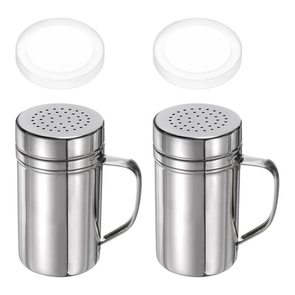 Unique Bargains 2 Pcs Salières à Drager 14 Onces Salières en Acier Inoxydable avec Poignée et Couvercle pour Sel Sucre Farine