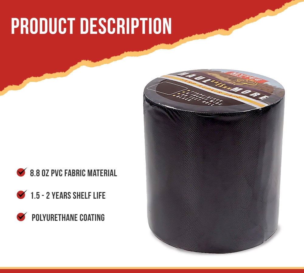 8.8 oz Waterproof Black Vinyl Tarp Repair Tape 6 Inch x 50 FT with Heavy Duty Adhesive Backing - Tarp Patch Kit, Tarp Repair Kit