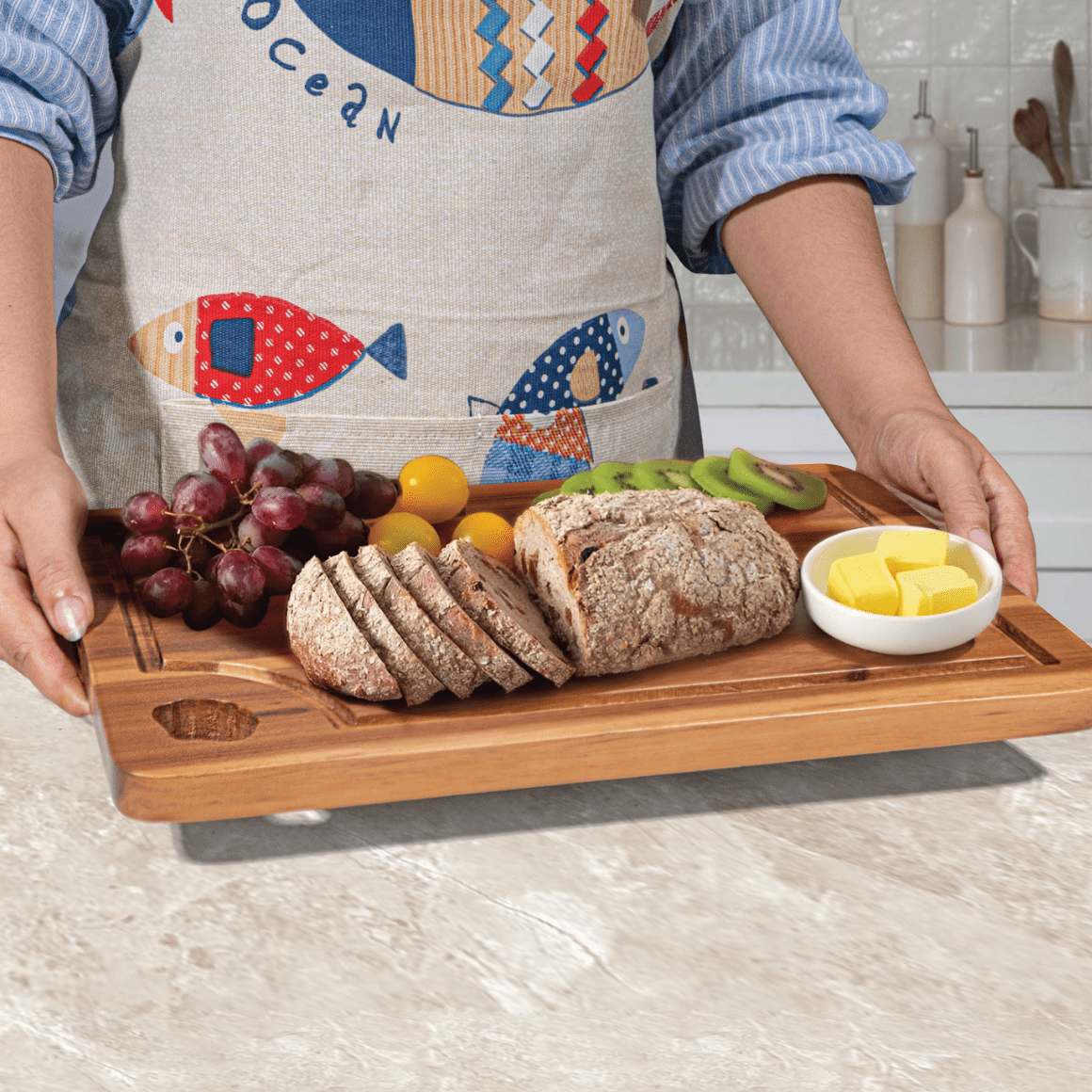 Wooden Cutting Boards for Kitchen Set of 3 Solna – Acacia Wood Cutting Board with Juice Groove & Hand Grip – Chopping Boards, Small Wooden Cutting Board, Meat & Vegetable Cutting Board