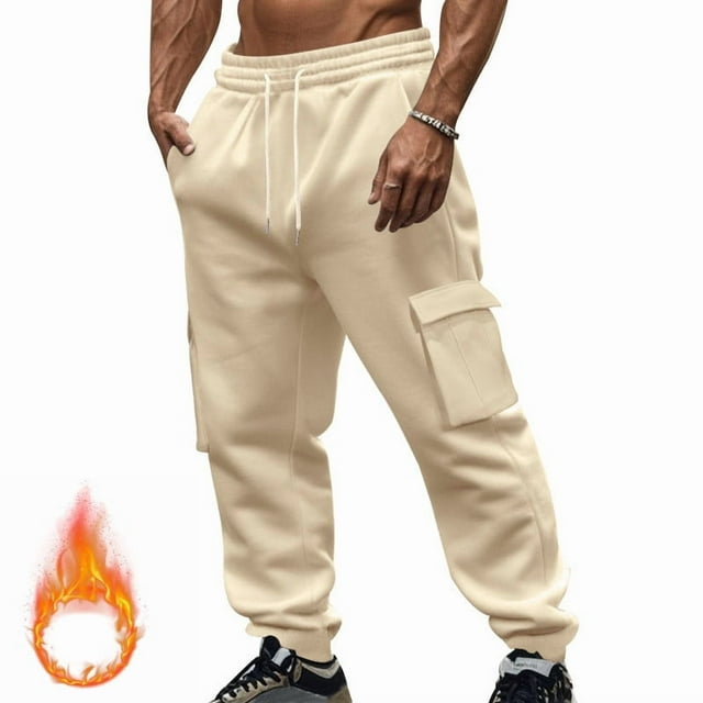 HAiming Mens Cargo Sweatpants Wide Leg Casual Solid Color Jogging Trousers with Pockets Fashion Clothes