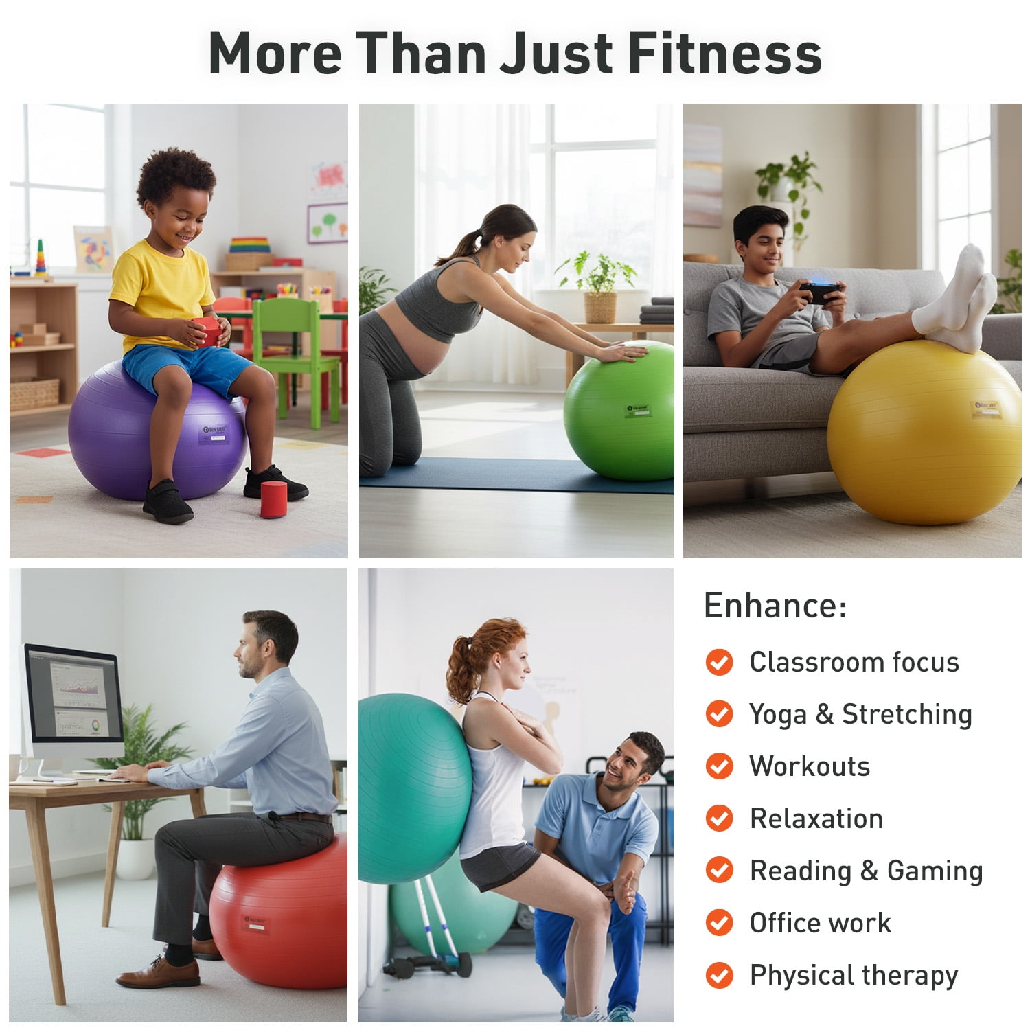 Body Sport Slow Release 65 cm. Exercise Ball with Pump for Home & Gym - Exercise Equipment for Yoga, Pilates, Stability, Pregnancy, and Core Training