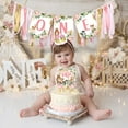 thumbnail image 3 of Pink Woodland 1st Birthday Decorations for Girl - Forest Animal High Chair Banner, One Cake Topper, One Baby Crown, 3 in 1 Jungle Wild Themed First Birthday Party Supplies, 3 of 6