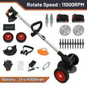 Electric Weed Wacker Battery Powered 24V 4.0Ah, Cordless Grass Trimmer Battery Operated Stringless Brush Cutter, Lightweight Weed Trimmer/Lawn Edger/Weed Cutting Machine with 3 Types Blades