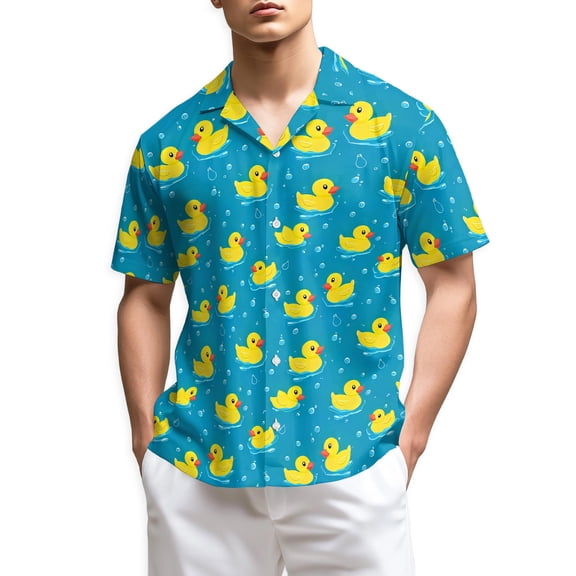 Netecom Duck Hawaiian Shirt for Men, Retro Style, Button Down Summer Beach Short Sleeve, S-5XL