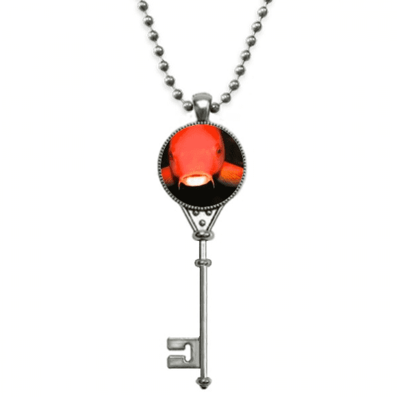 Marine Organism Red Fish Animal Pendant Vintage Necklace Silver Key Jewelry