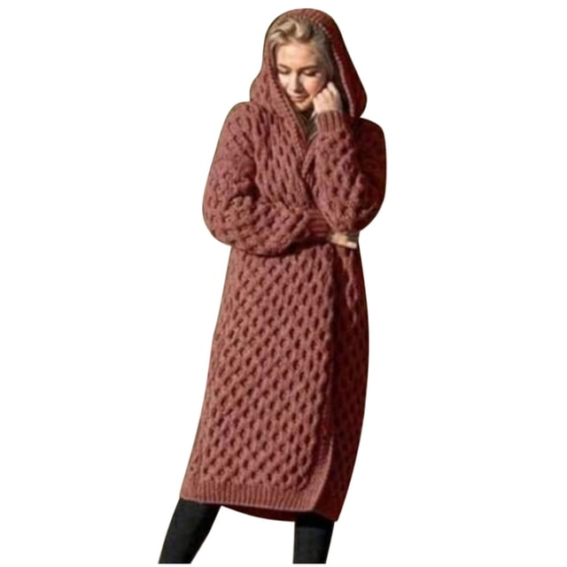 Mujeres Moda Casual Cálido Sudadera Con Capucha Abrigo Sólido Prendas De Abrigo Larga Suéter Cárdigan De Punto Fridja BV0+5375