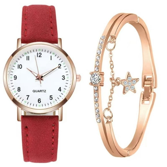 Dvkptbk Decoration Ornaments Women's Classic Quartz Watch with Luminous Dial, Frosted Leather Strap, Retro Small Round Women's Watch with Bracelet Home Decor on Clearance