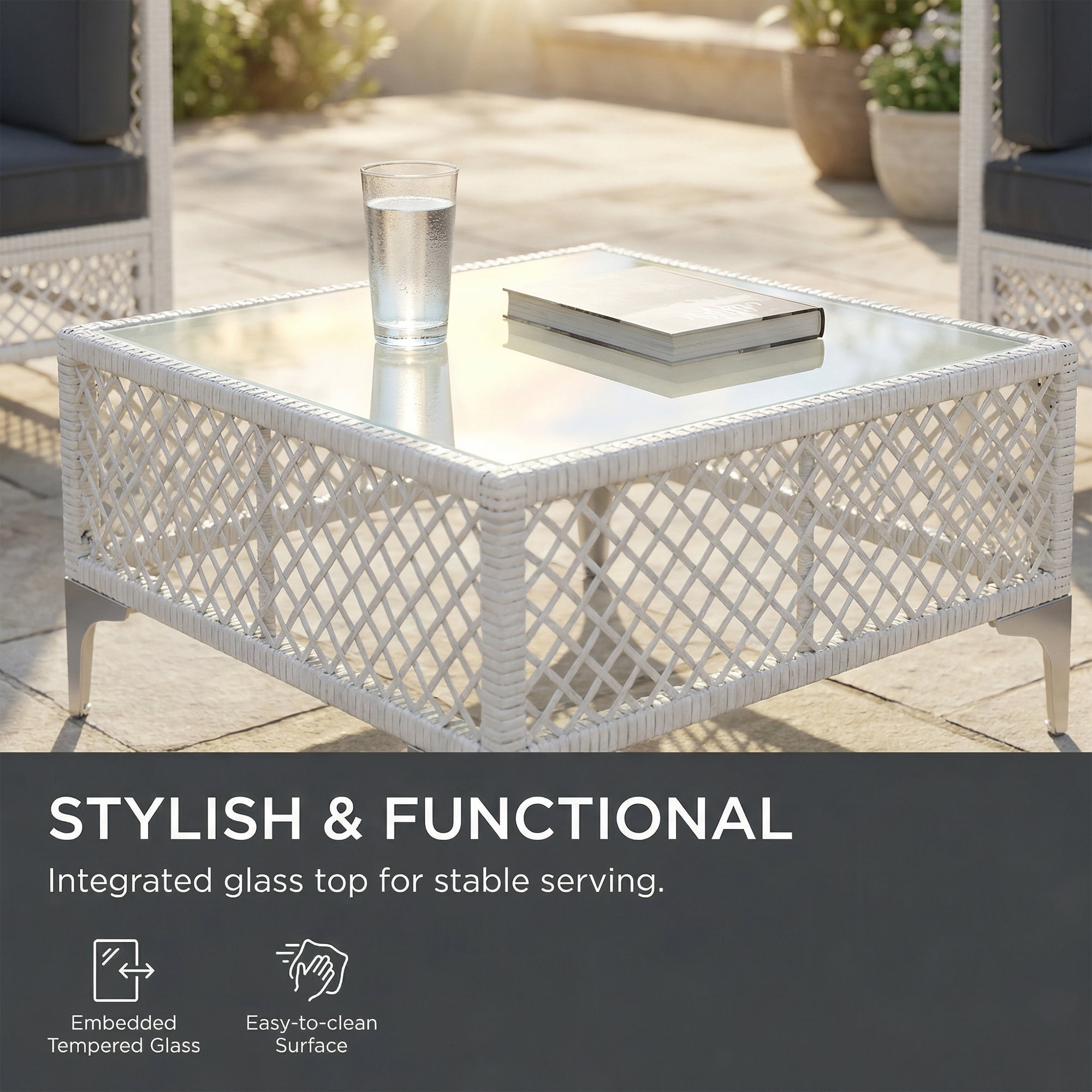 LAZZO 7-Piece Patio Furniture Set, Outdoor Wicker Conversation Set with Thick Cushions & Coffee Table for Backyard and Garden, Gray