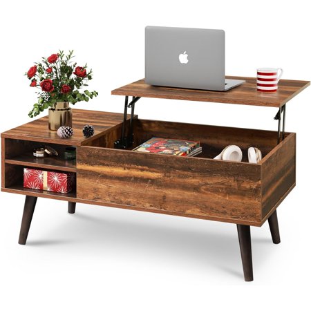 WLIVE Lift Top Coffee Table for Living Room,Small Coffee Table with Storage, Adjustable Shelf and Storage Compartment, Mid Century Modern Living Room Table, Wood, Rustic Brown