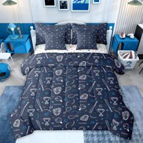 jejeloiu Baseball Glove Print 7pcs Bedding Comforter Set,Ball Sport Games Queen Bedding Sets For Boys Teens Reversible