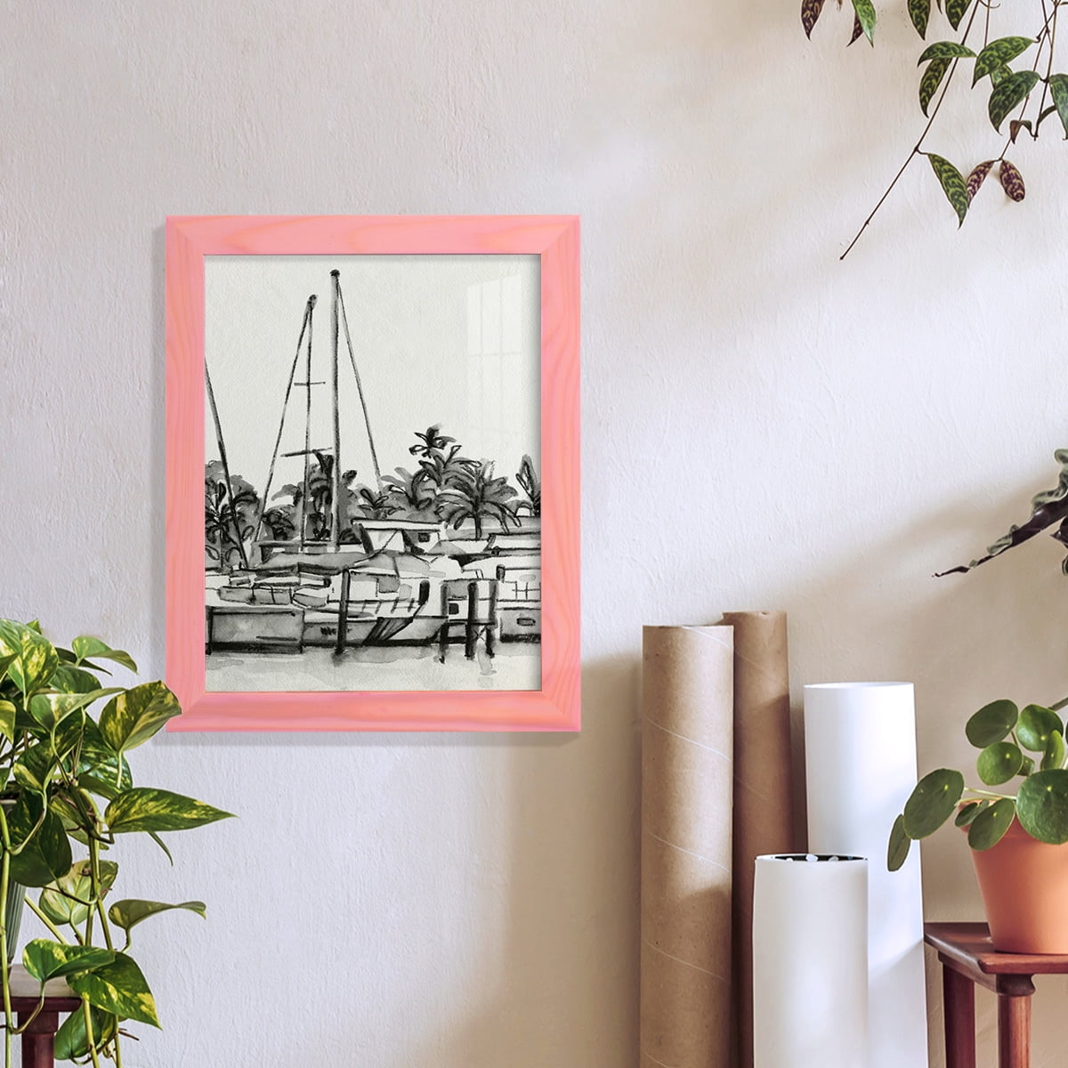 Neutral Tropics IV - Framed Print w/glass - Sunset Pink