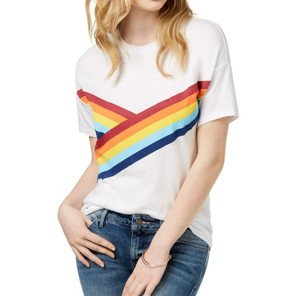 Carbon Copy Womens Rainbow Graphic T-Shirt, White, X-Large