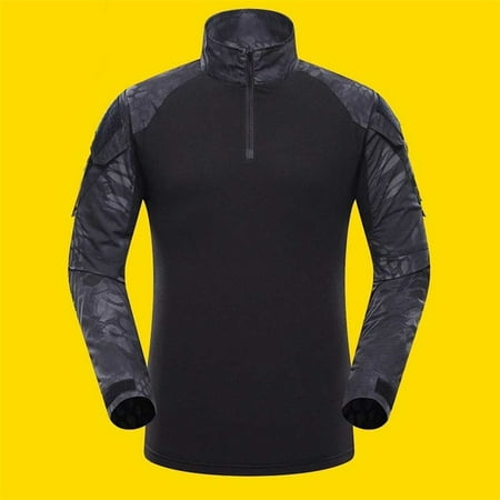 Mens Black Camo (Men Camouflage Hunting Clothing Tactical T-Shirt Long Sleeve Frog SuitColor:Black python pattern)