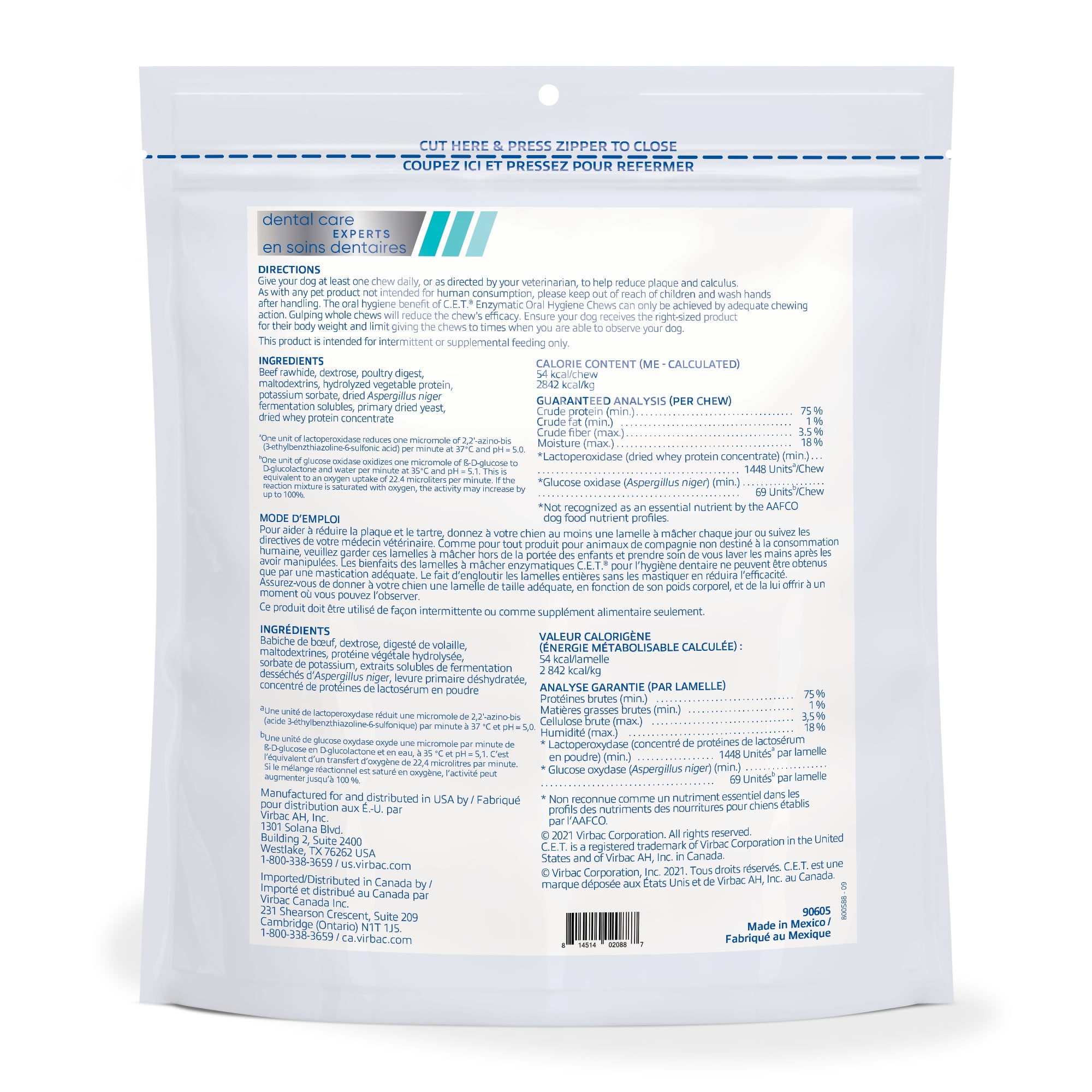 Virbac C.E.T. Enzymatic Oral Hygiene Chews For Dogs Beef/Chicken MD 30 Count