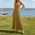 thumbnail image 6 of Women's Solid Color Sleeveless Ribbed Knit Maxi Dress, Spaghetti Strap with Pockets, Loose Fit Casual Long Dress, Comfortable Breathable Sundress for Summer Beach Vacation Yellow M, 6 of 7