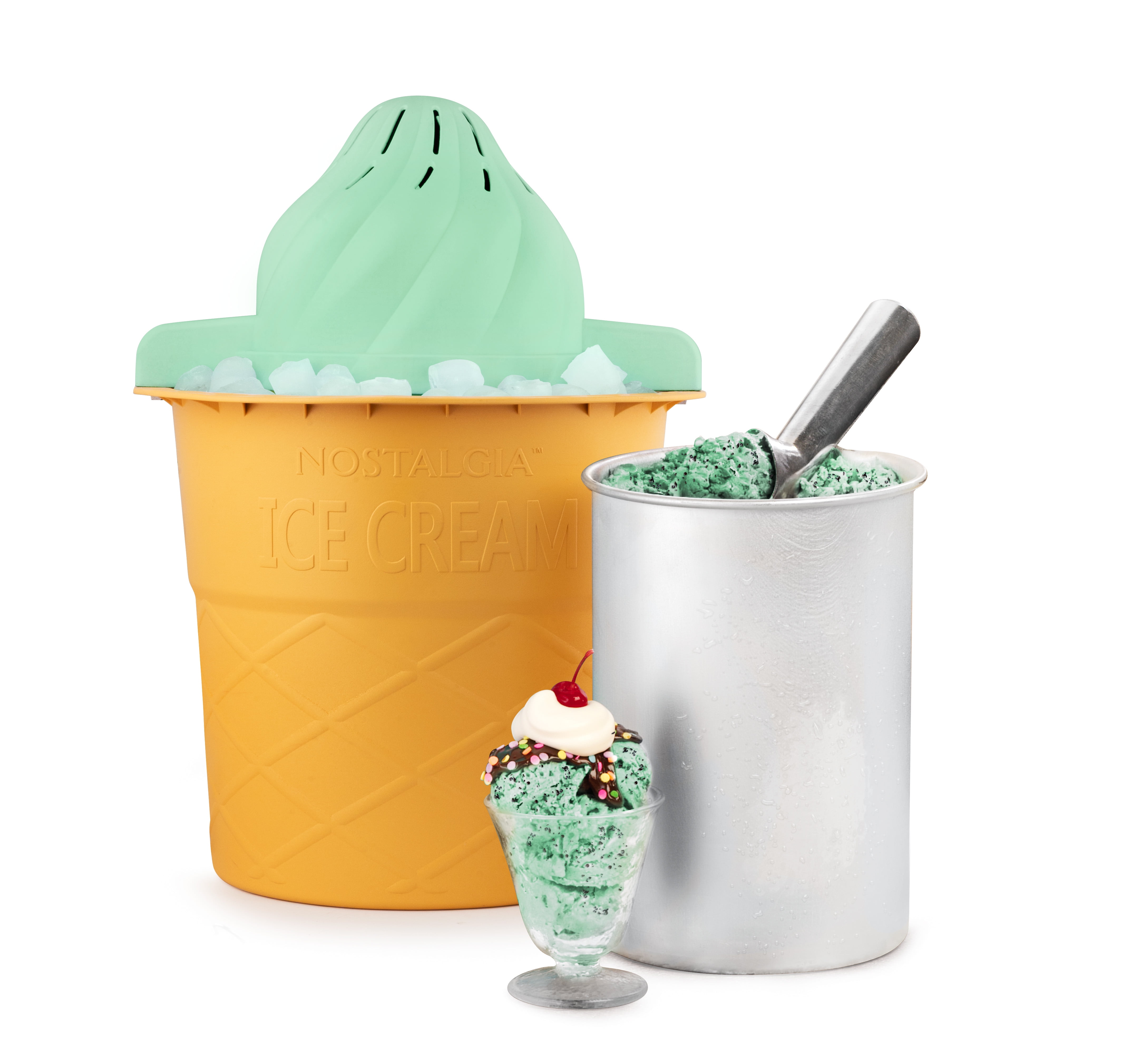 Nostalgia 4-Quart Swirl Cone Ice Cream Maker, Mint Green