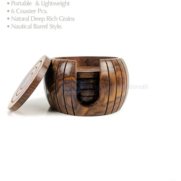Wooden Coaster Set Barrel Shaped (6 Coaster Set)