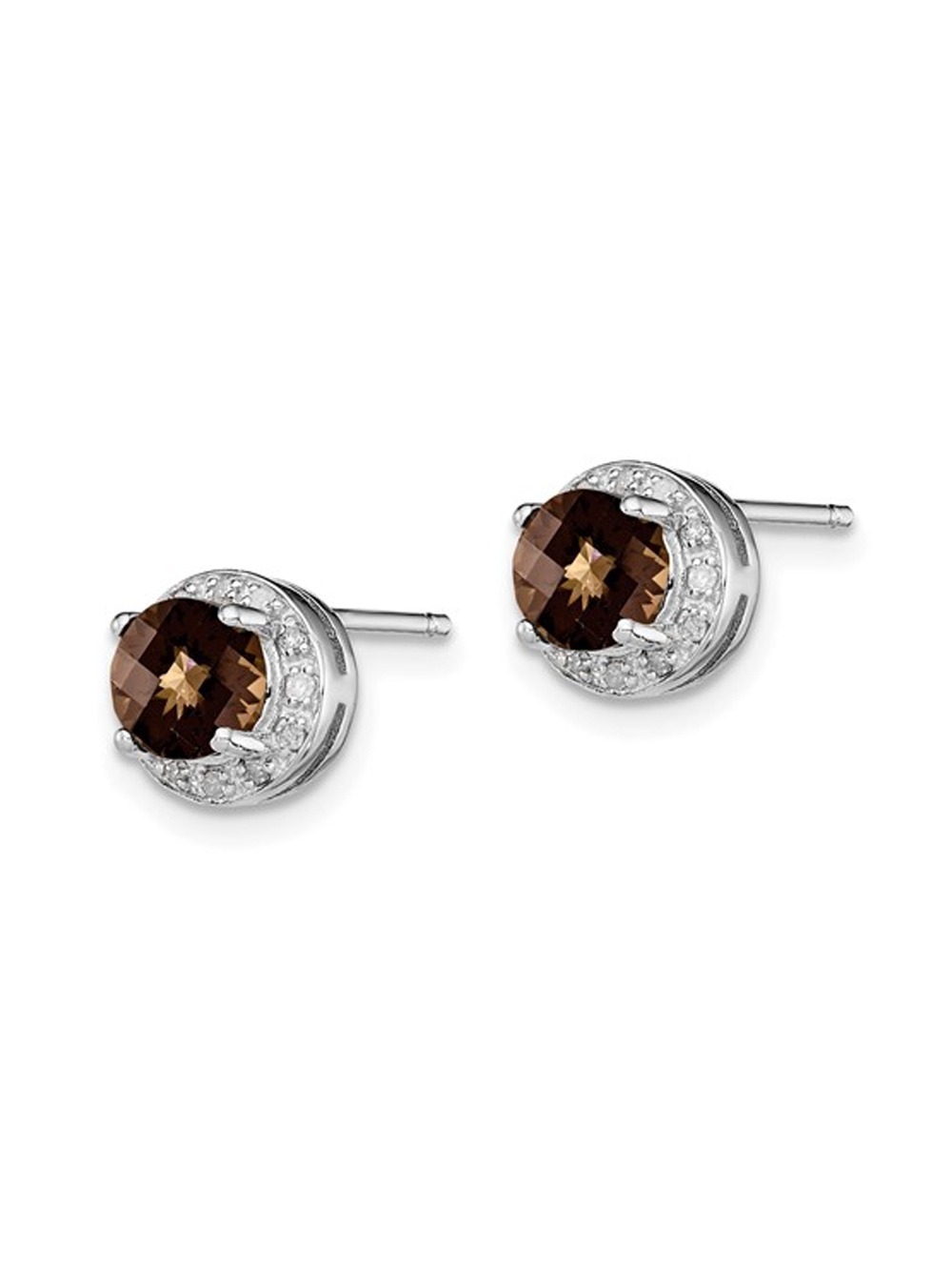 1/2 Carat (Ctw) Smoky Quartz Solitaire Halo Diamond Earrings in Sterling Silver for Women