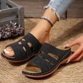 thumbnail image 5 of Women's Wedge Sandals Vintage Hollow Out Dressy Shoes Rubber Sole Comfortable Non Slip Slip On Walking Beach Sandal Black Size 7.5, 5 of 9