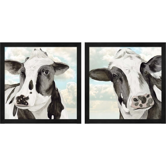 Great Art Now Portrait of a Cow by Melissa Wang, 2 Piece Framed Art Set Each 13.25"W x 13.25"H