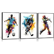 Soccer Graffiti Canvas Wall Art Baseball Lce Hockey Pictures Wall Decor Physical Education Player Posters Prints Paintings for Teenagers Children'S Room Sports Enthusiasts (Only canvas)