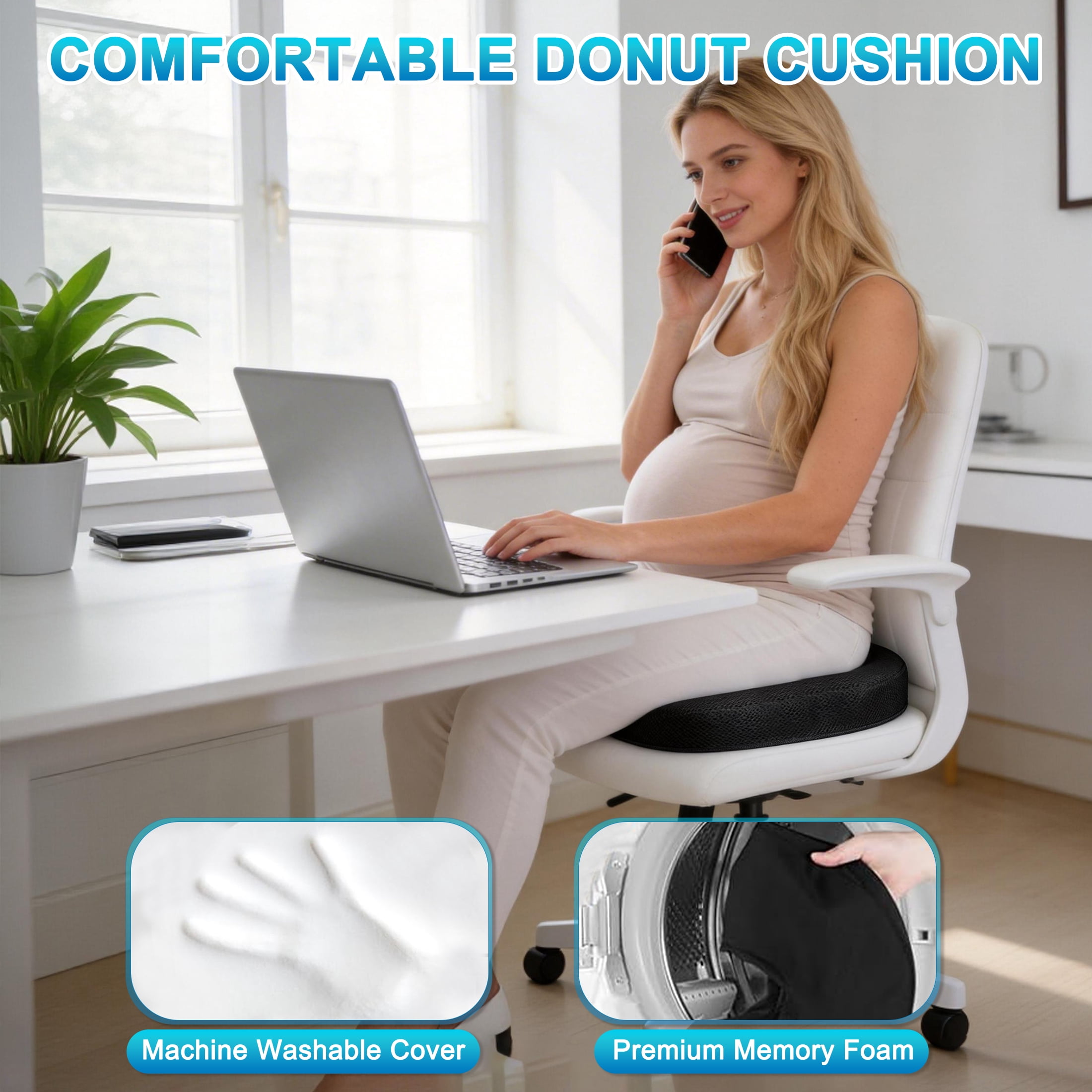 Donut Pillow Seat Cushion Chair Pad for Tailbone Pain Relief and Hemorrhoids, Memory Foam Seat Chair Cushion for Postpartum Pregnancy, Seat Cushions for Men and Women for Home & Office