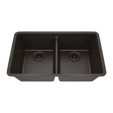 32" x 19" Quartz Kitchen Sink, 50/50 Double Bowl Sink, Drop-in Sink, Undermount Sink, Granite Kitchen Sink, Galaxy Mocha Kitchen Sink by Lexicon Platinum LP-5050-M-SO
