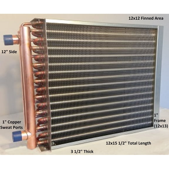 12x12 Water to Air Heat Exchanger~~1" Copper Ports w/ EZ Install Front Flange