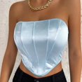 thumbnail image 2 of XFLWAM Corset Top Strapless Open Back Boned Bustier for Women Party Trendy Clubwear Crop Tops Blue L, 2 of 7