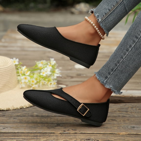 IEMIEMIEM Women's Mary Jane Flats Comfortable Dressy Ballet Flats Casual Round Toe Slip On Non Slip Office Work Woman Walking Shoes 8.5 Wide Black