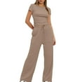 thumbnail image 5 of yievot 2 Piece Set Women Summer Going Out Outfits Slim Short Sleeve Shirts and Wide Leg Pants Loungewear Tracksuits, 5 of 8