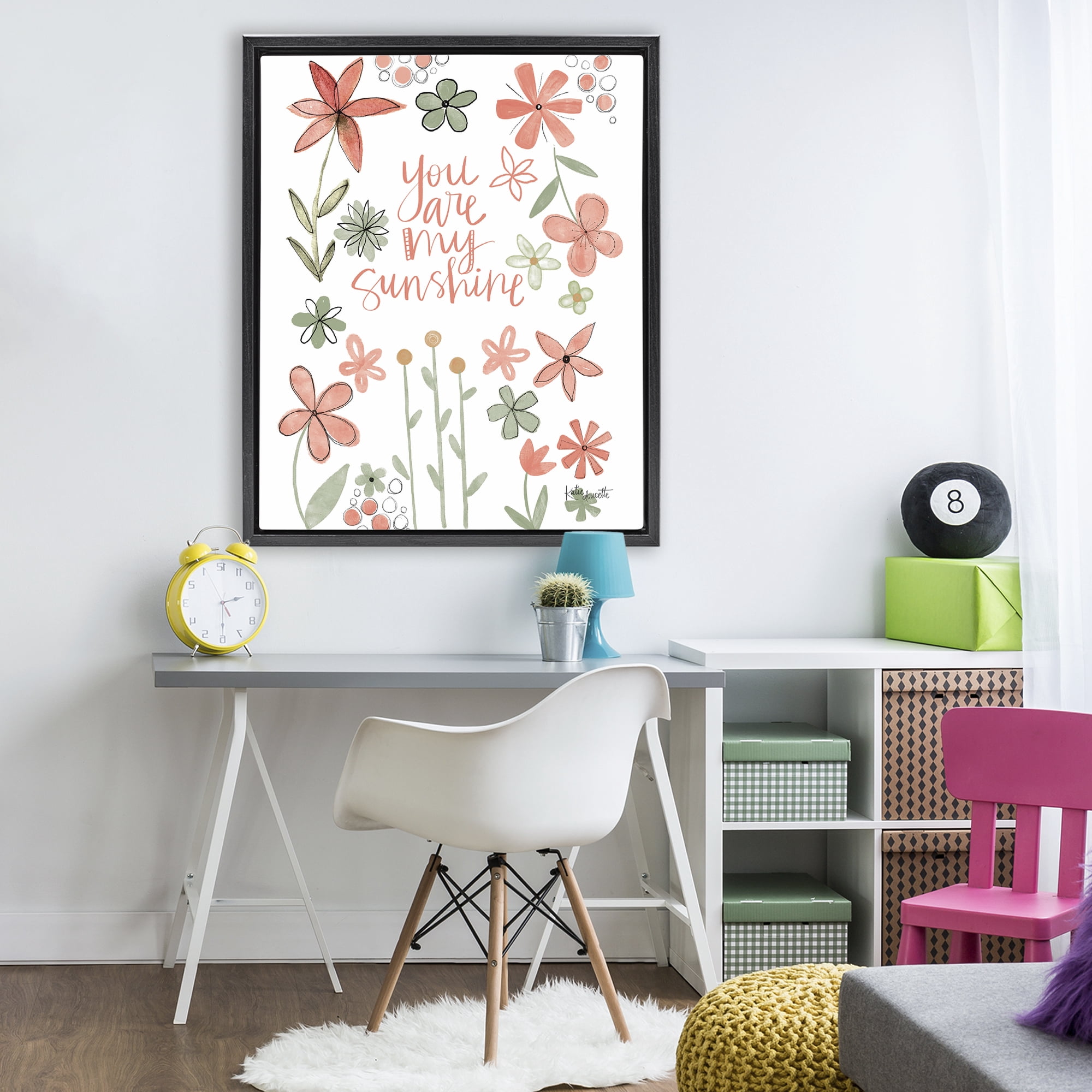 Stupell Industries You Are Sunshine with Florals Black Framed Floater Canvas Wall Art, design by Katie Doucette