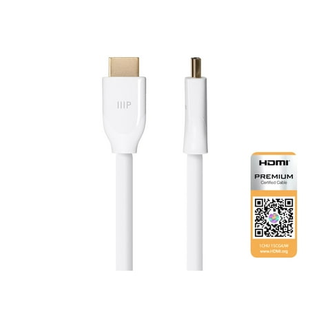 Monoprice Hdmi Cables - Monoprice Certified Premium High Speed HDMI Cable, 4K @ 60Hz, HDR, 18Gbps, 28AWG, YUV 4:4:4, 15ft, White