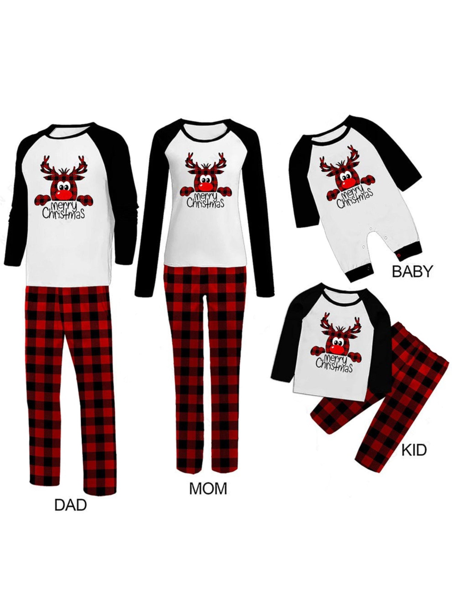Christmas Family Pajamas Matching Sets Santa Claus Long Sleeve T-Shirt Plaid Pants Soft Loungewear Set For Family