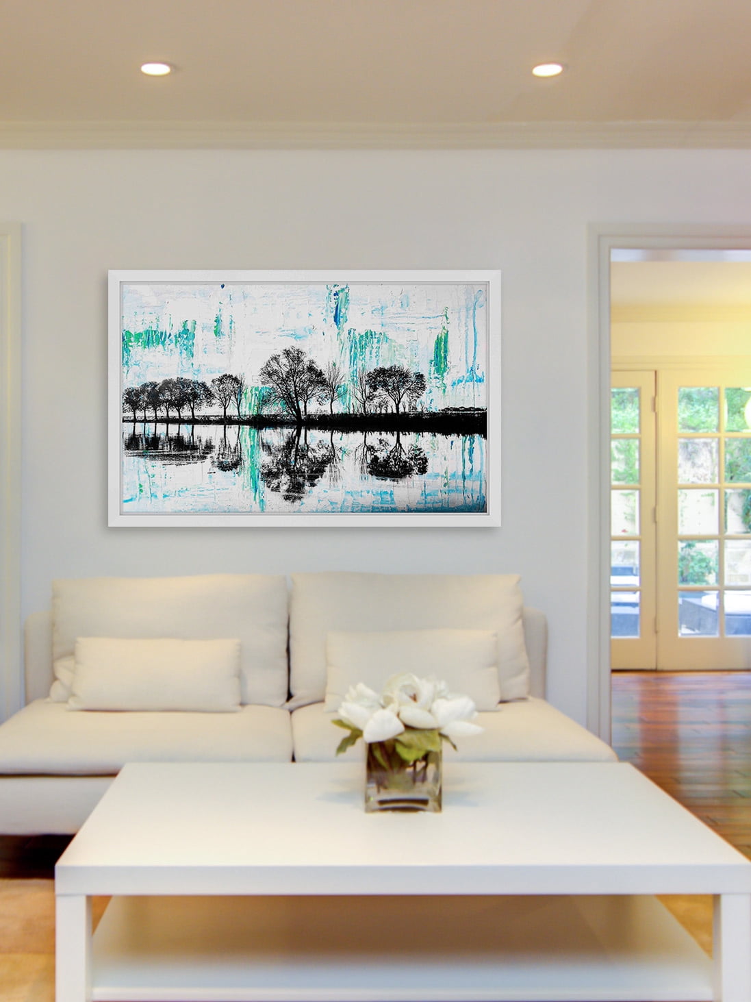 "Trees Reflect Green 2" Framed Painting Print