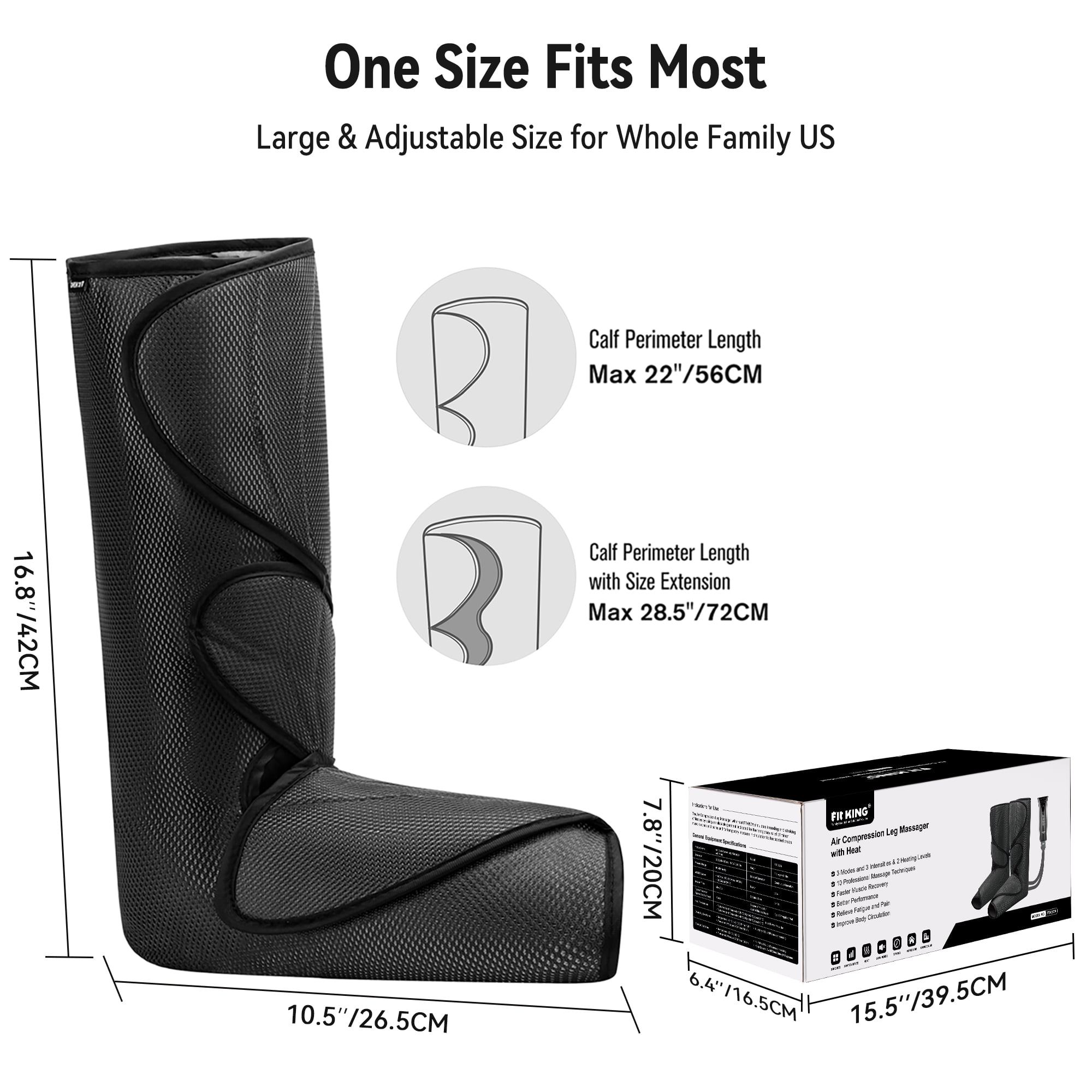 FIT KING Leg Massager with Heat, Leg and Foot Massager for Circulation, with Handheld Controller 3 Modes 3 Intensities 2 Heating Levels, 2 Extensions FSA/HSA Eligible
