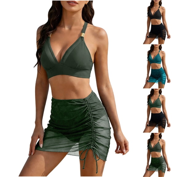 Neewe Women High Waisted Bikini Sets Tummy Control Swimsuits Two Piece Drawstring Bathing Suit