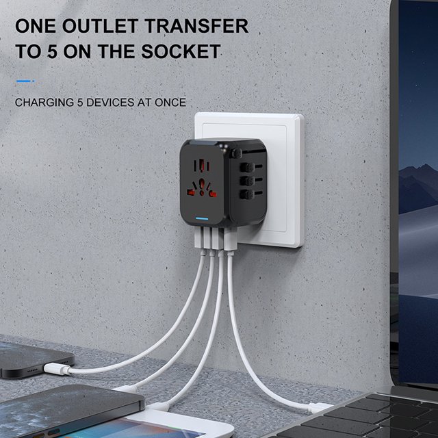 Adaptador de viaje, adaptador de enchufe universal con tipo C + 3 puertos USB y enchufe de CA, enchufe adaptador Francia a EE. UU. Reino Unido Alemania Tailandia Italia Australia China Japón ZefeiWu 9024735243823