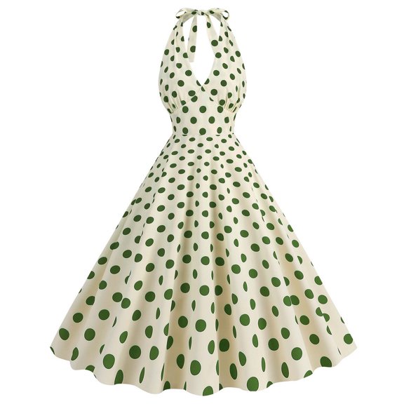Cavosen 1950 Dress for Women Sleeveless Dresses Knee Length Vintage Retro Polka Dots Midi Tea Dress Party Dress Halter Neck A Line Cocktail Dress Bowknot Princess Evening Prom Gown