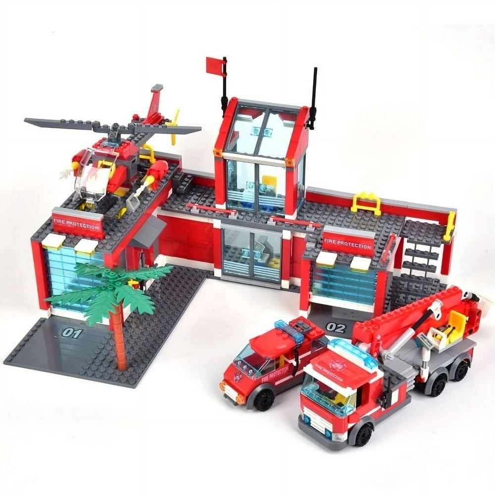 YOPTOP City Fire Station Model Building Blocks  Firefighter Truck Helicopter Educational Construction Bricks Toys,onesize,6007