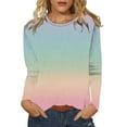 thumbnail image 2 of Tittly Basic Tees T Shirts for Women Women's Fashion Round Neck Casual Gradient Color Long Sleeve Top T Shirt Womens Long Sleeve Tops Tshirts Shirts Pink M, 2 of 4