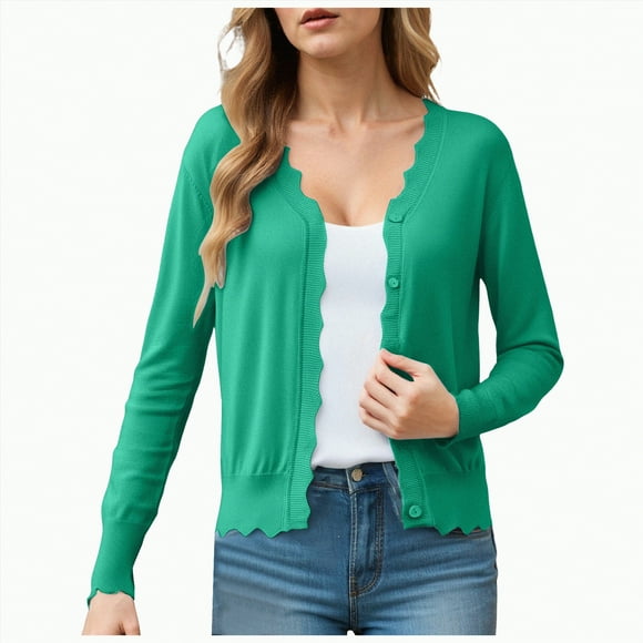 Splozh Womens Cotton Sweaters Women Cardigan with Buttons and V Neck Lightweight Fall Cardigan Women Elegant with Lace Green,S